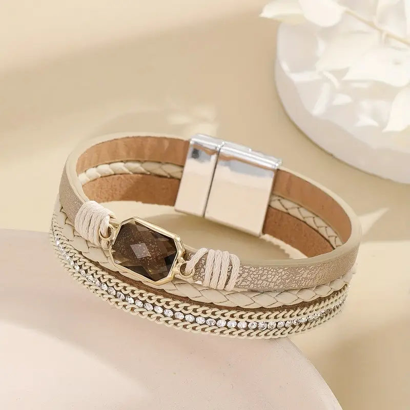 Pulsera Piel Nude Ronda Color Ámbar