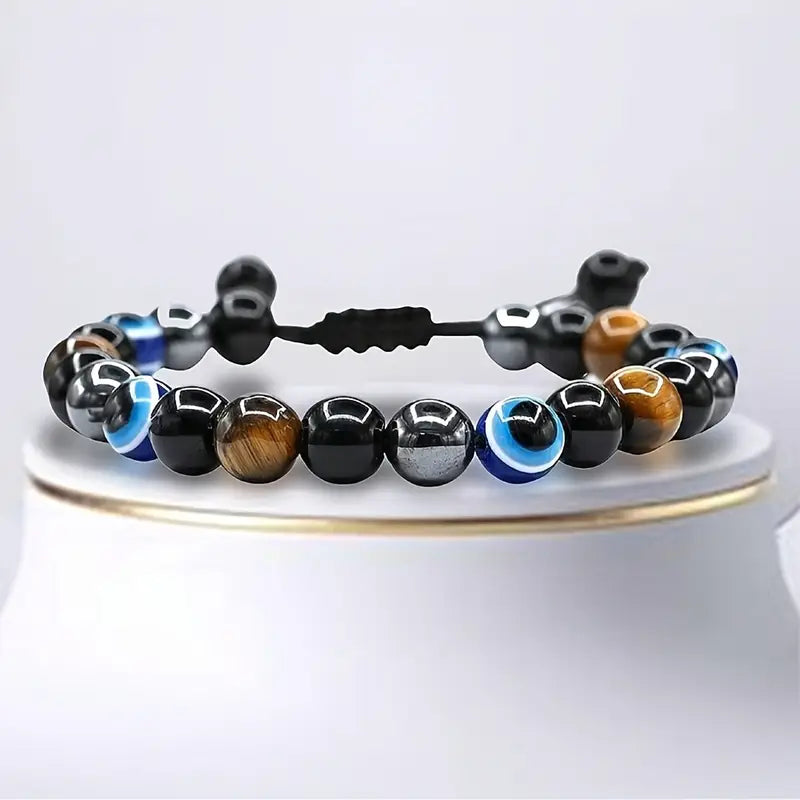 Pulsera Obsidiana, Ojo Tigre, Hematita y Ojo Turco