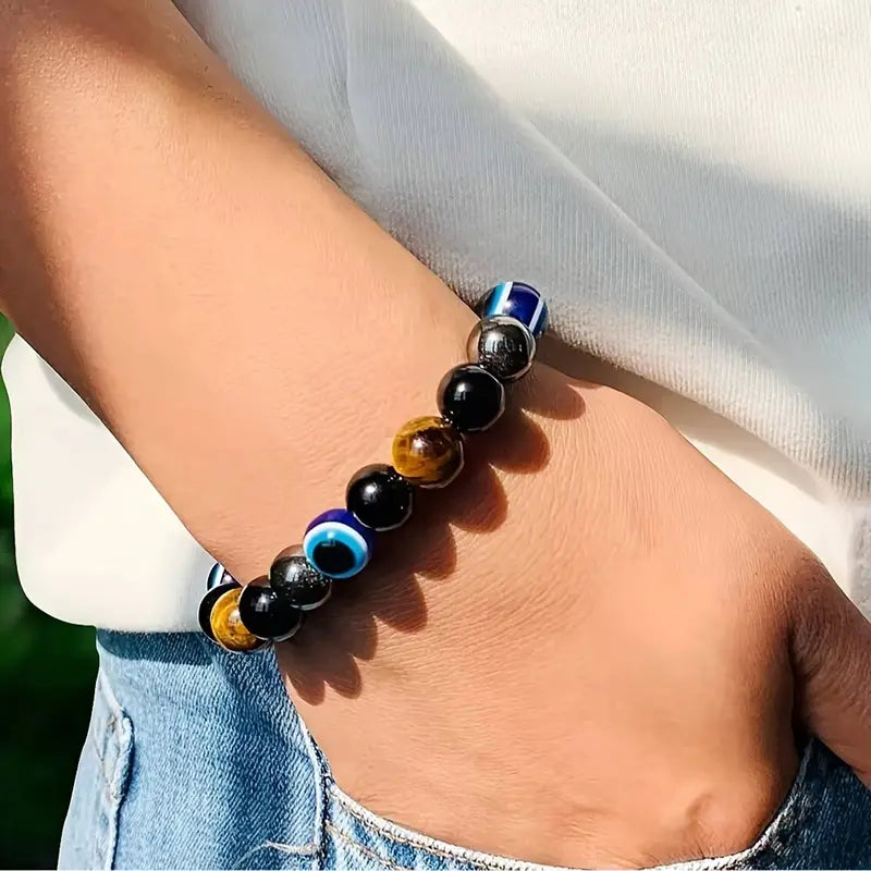 Pulsera Obsidiana, Ojo Tigre, Hematita y Ojo Turco