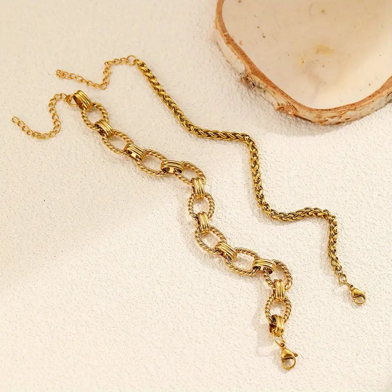 Pulseras Doradas Juego de Dos Eslabones Corrugados y Serpiente