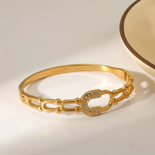 Pulsera Dorada Tipo Tifany con Hebilla Diamantes Blancos