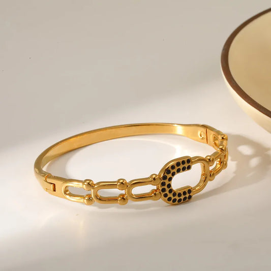 Pulsera Dorada Tipo Tifany con Hebilla Diamantes Negros