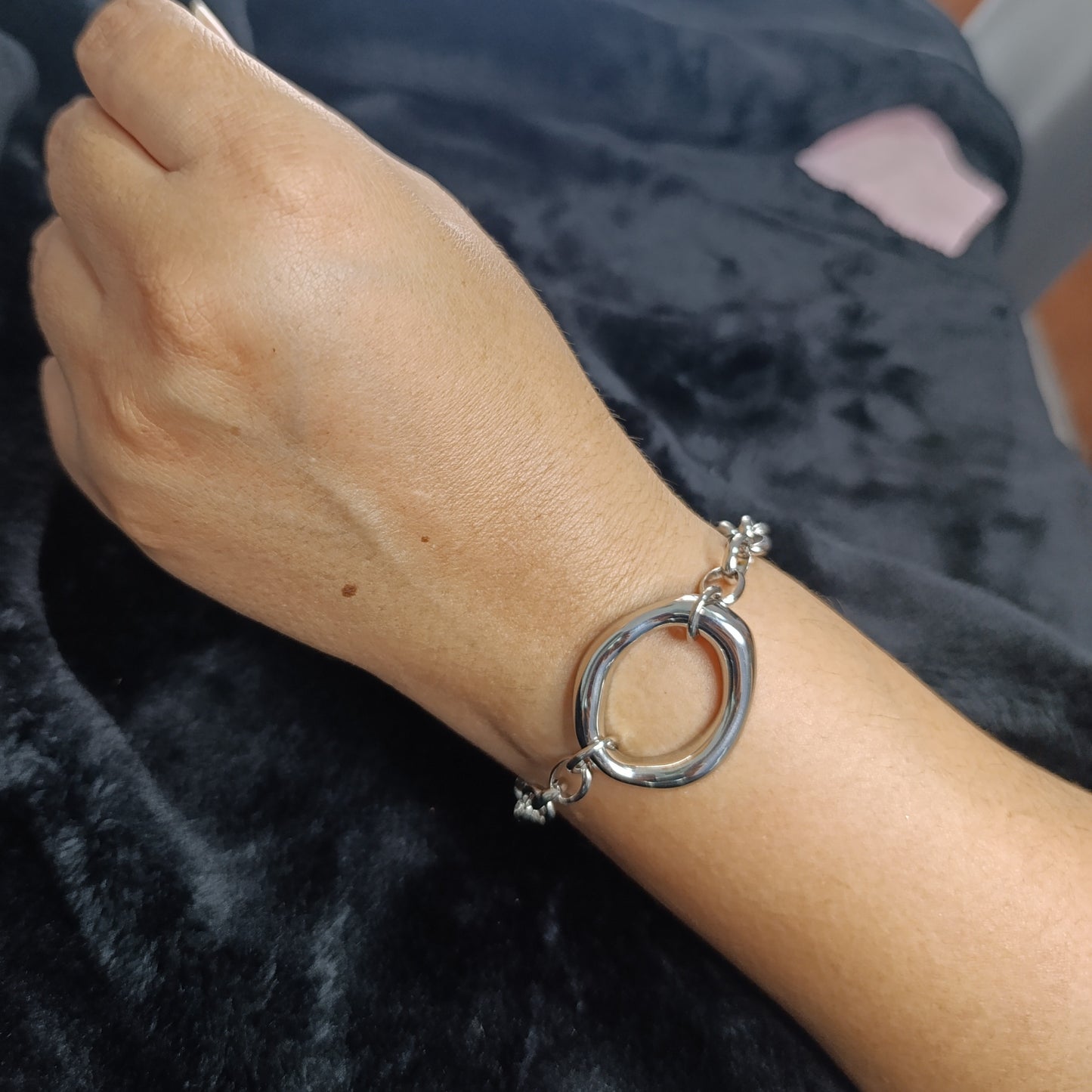 Pulsera Cadena y Elipse Divergente Plateada