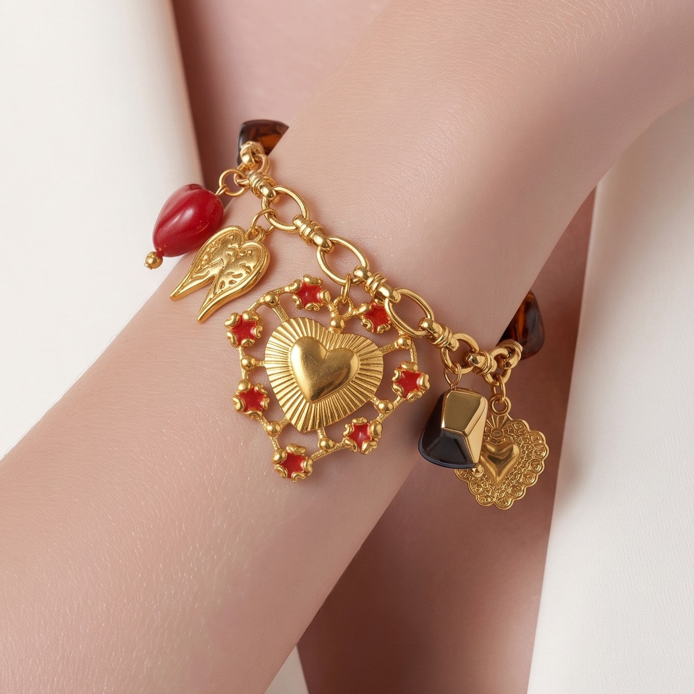 Pulsera Acero Dijes Corazones