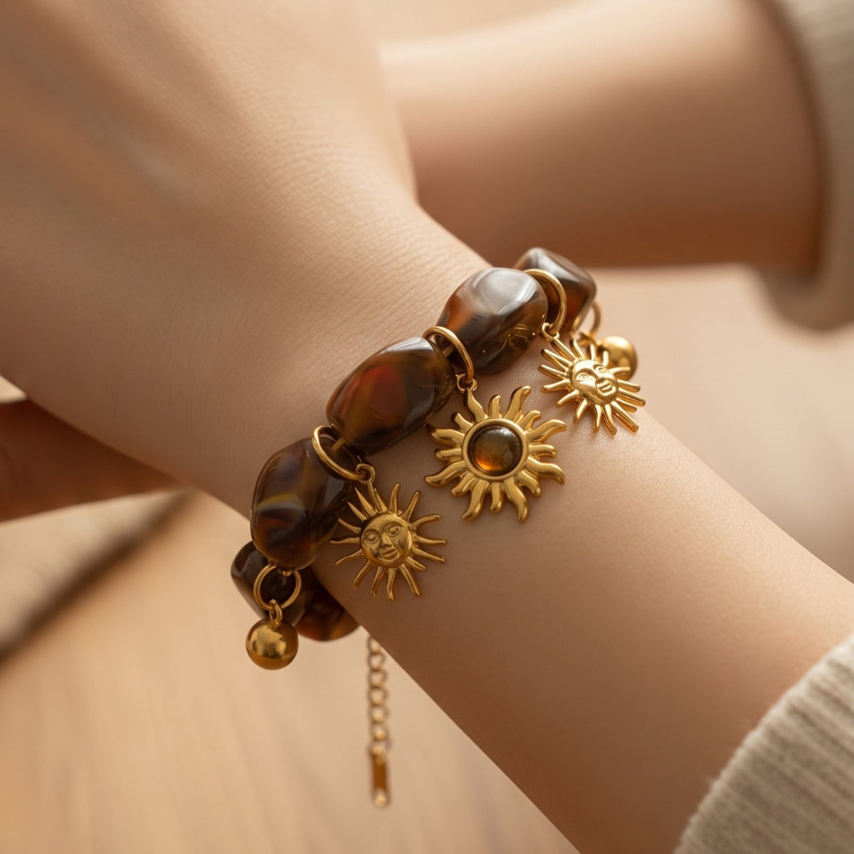 Pulsera Resinas Dijes Acero Sol