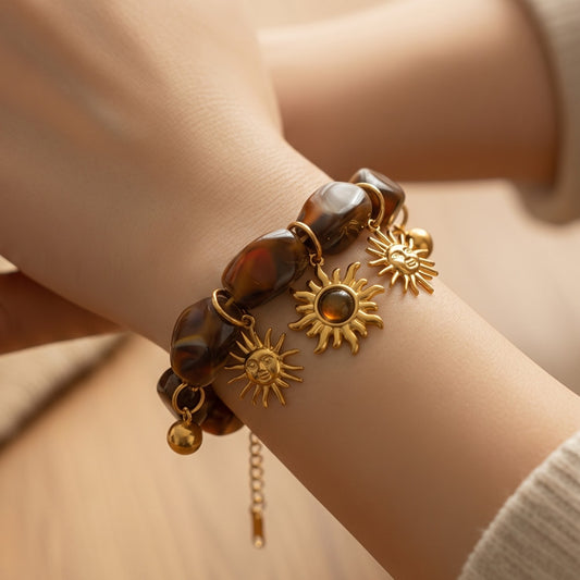 Pulsera Resinas Dijes Acero Sol