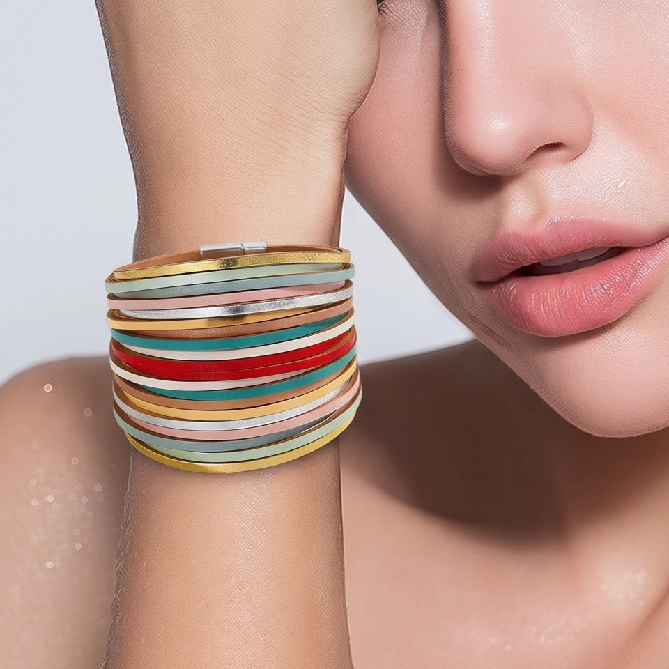 Pulsera Piel Sintética Multicolor