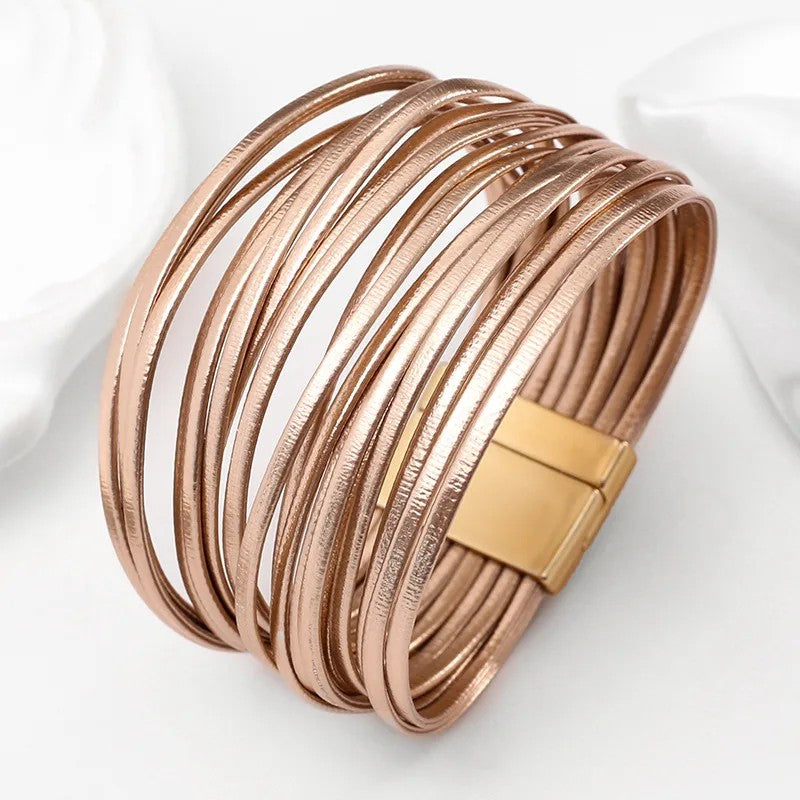Pulsera Piel Sintética Oro Champán