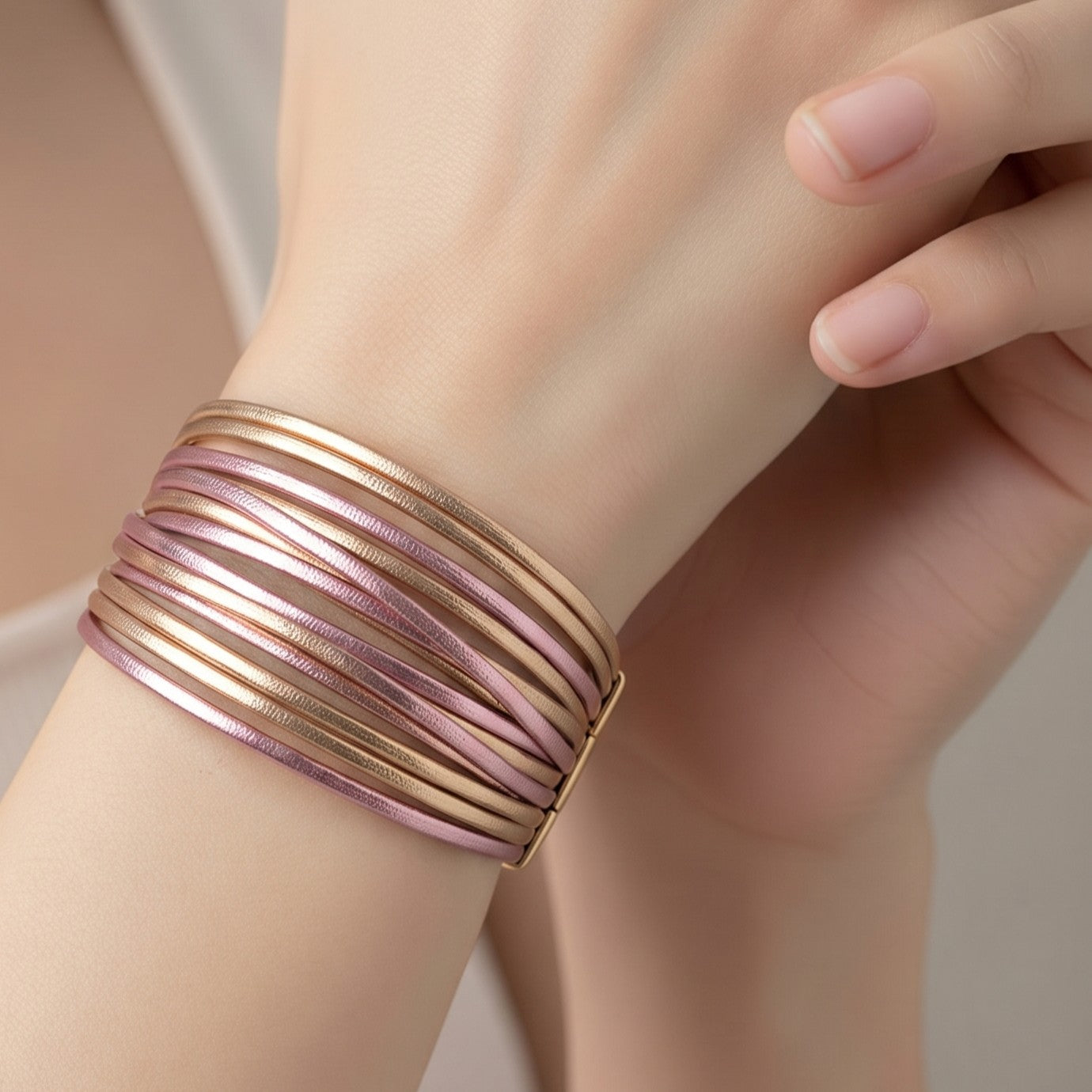 Pulsera Piel Sintética Morado Oro Rosa