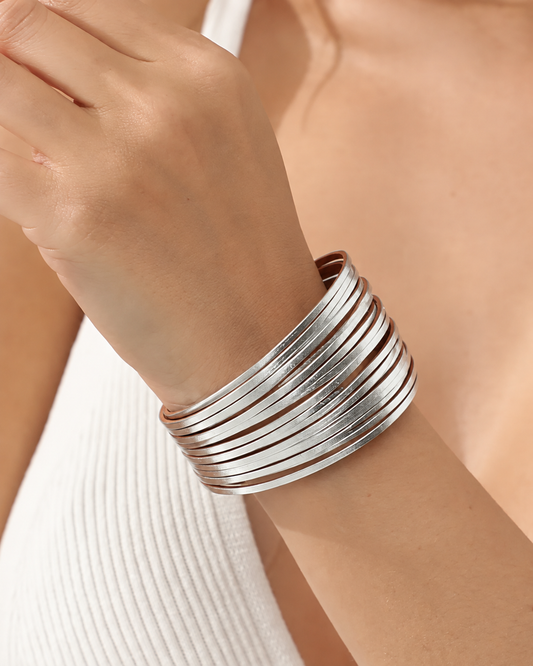 Pulsera Piel Sintética Plateada