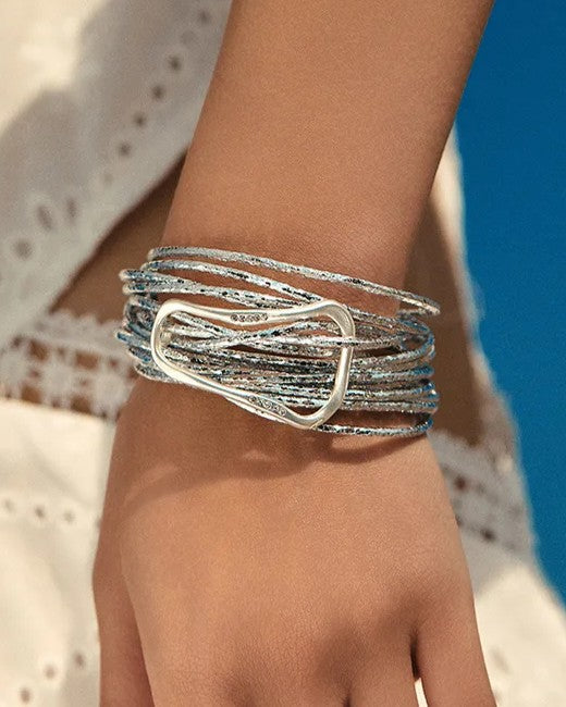 Pulsera Piel Sintética Plateada Aro