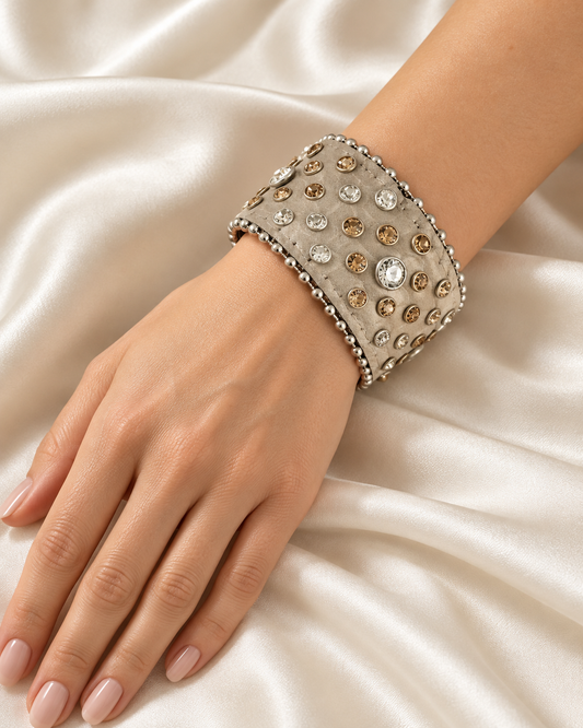 Pulsera Piel Sintética Camel Estoperol de Cristal
