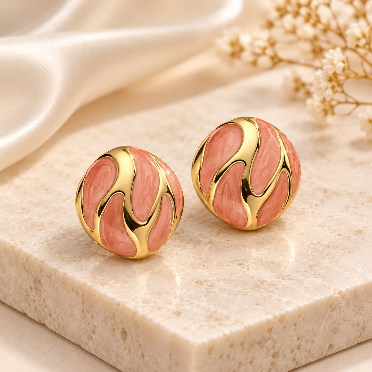 Aretes Rombos Esmaltados  Coral