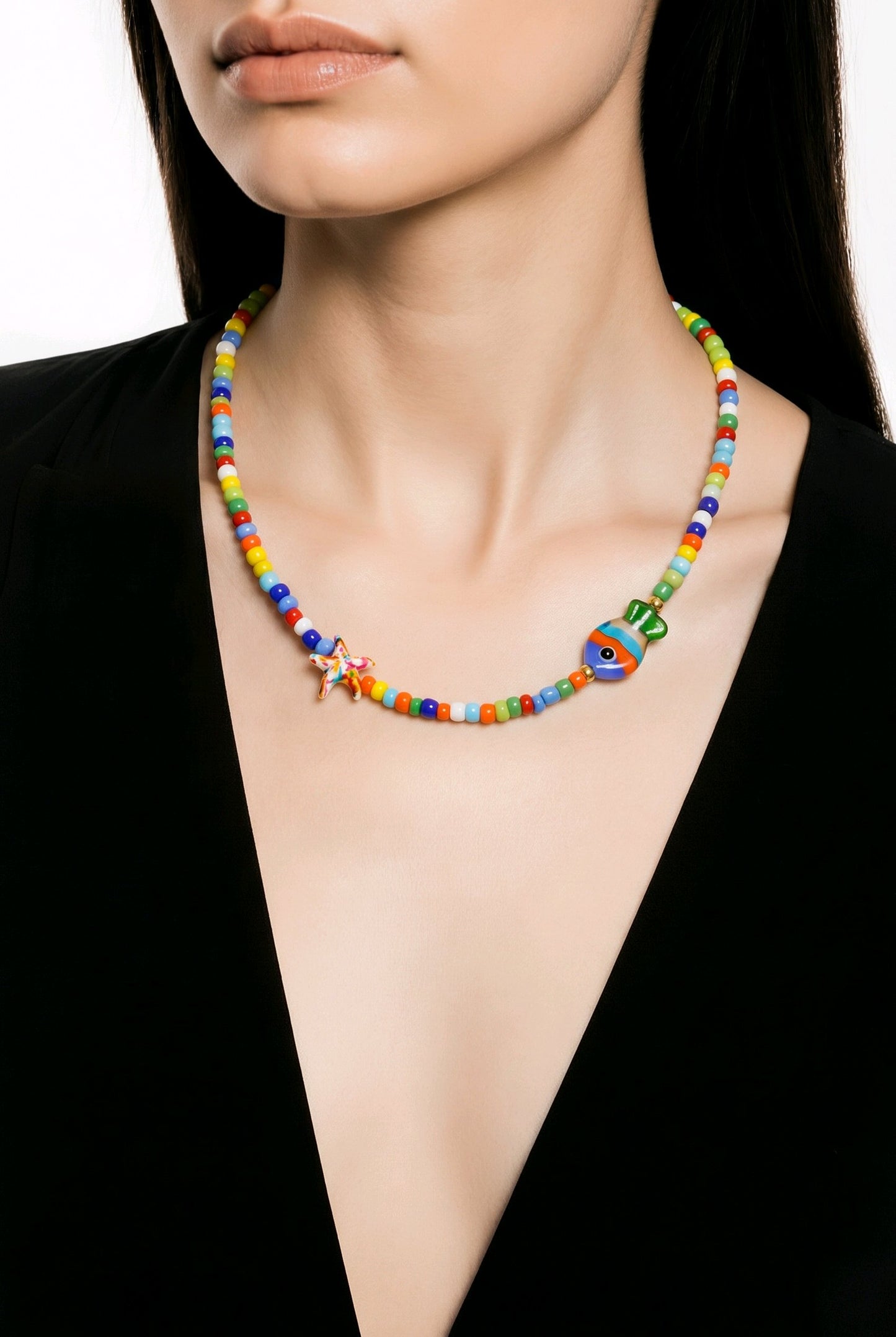 Collar Cuencas Multicolores Dije Pez