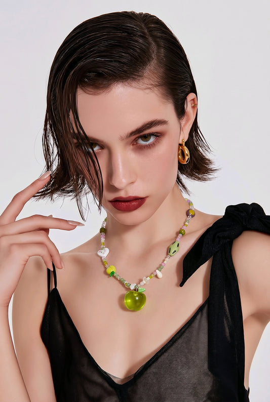 Collar Cuencas Dije Manzana Verde